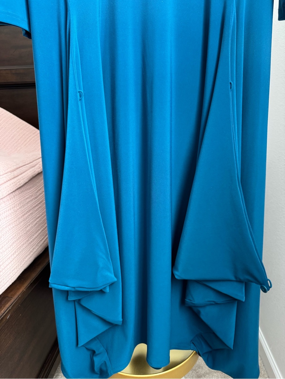 Sympli Teal Asymmetrical Drape Midi Dress Size 12 Made in Canada - Picture 11 of 15